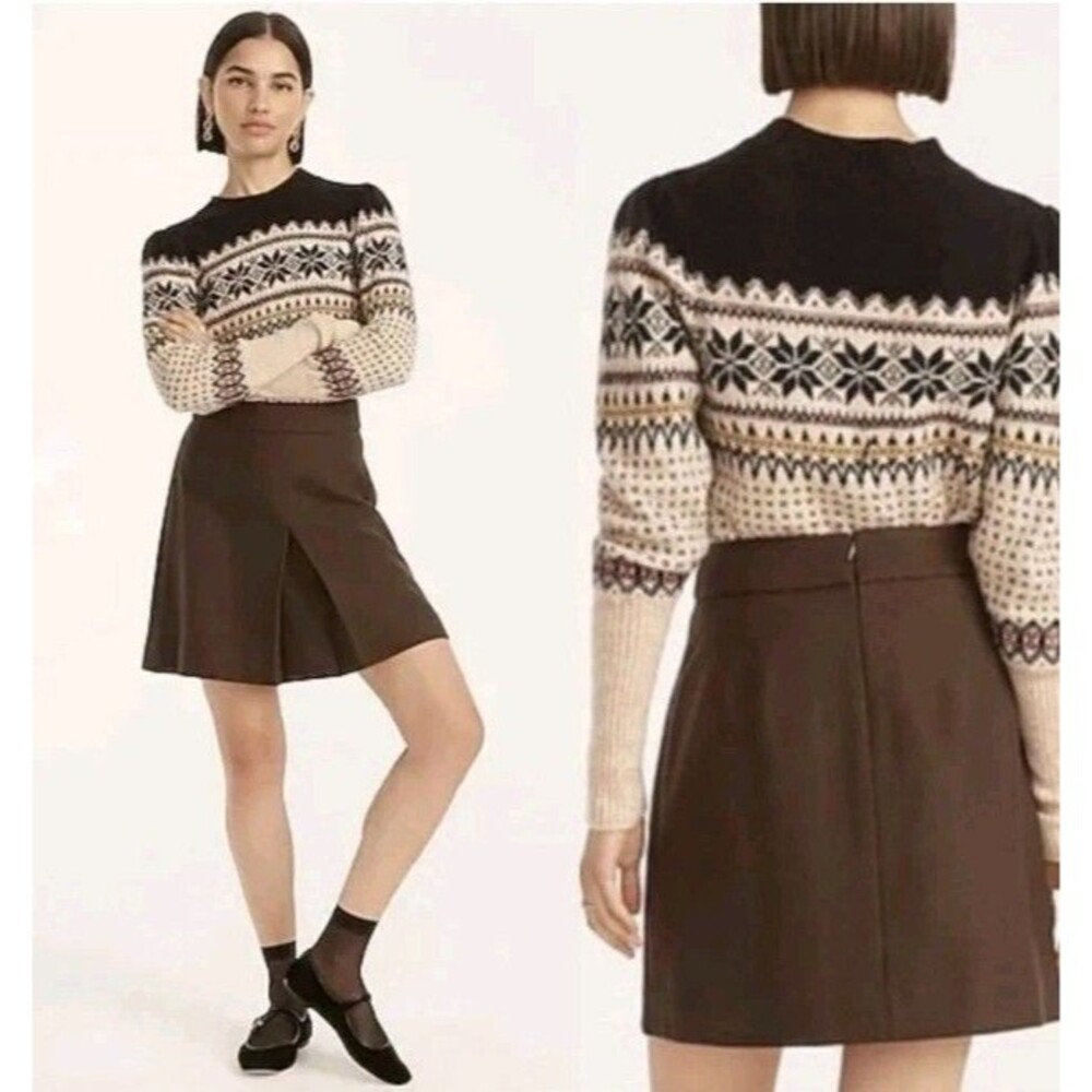 J CREW Pleated Wool Mini Skirt Womens 12 Deep Chocolate Brown Lined Preppy